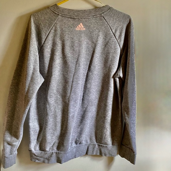 Adidas XL Pink Gray Linear Essential Crewneck Pullover Sweatshirt - Picture 2 of 2